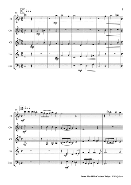 Down The Hills Corinna Trips - Woodwind Quintet Score and Parts PDF image number null
