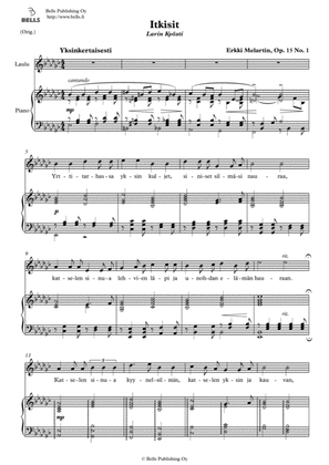 Itkisit, Op. 15 No. 1 (Original key. E-flat minor)
