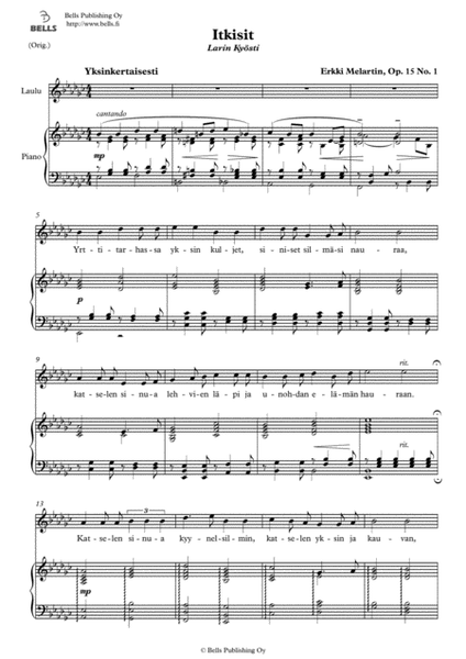 Itkisit, Op. 15 No. 1 (Original key. E-flat minor)