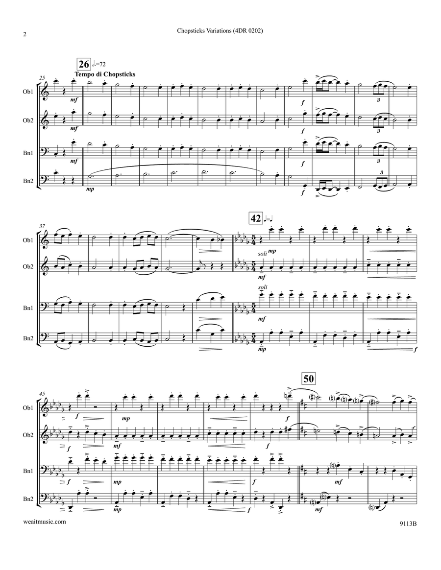 Chopsticks Variations for 2 oboes & 2 bassoons (4’36) Woodwind Quartet scores gallery preview page 2