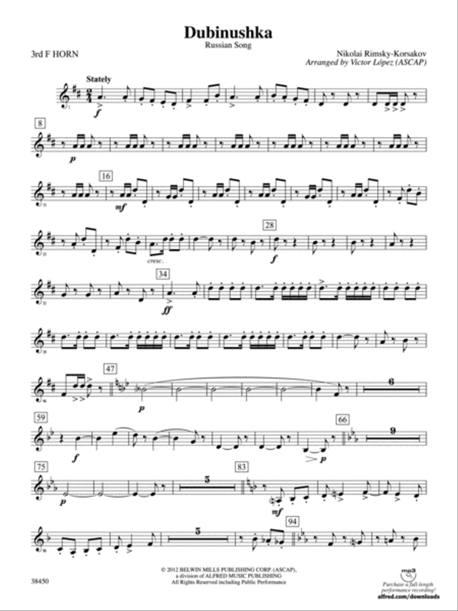 Dubinushka: 3rd F Horn Dubinushka: 3rd F Horn Full Orchestra scores gallery preview page 1