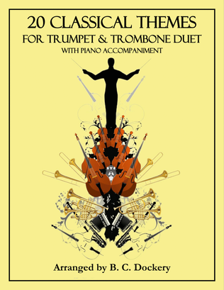 Book cover for 20 Classical Themes for Trumpet and Trombone Duet with Piano Accompaniment