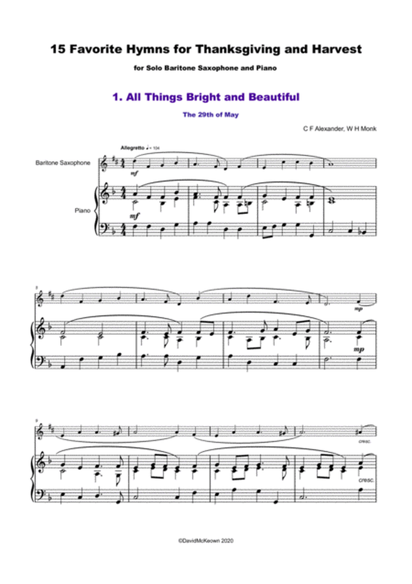 15 Favourite Hymns for Thanksgiving and Harvest for Baritone Saxophone and Piano