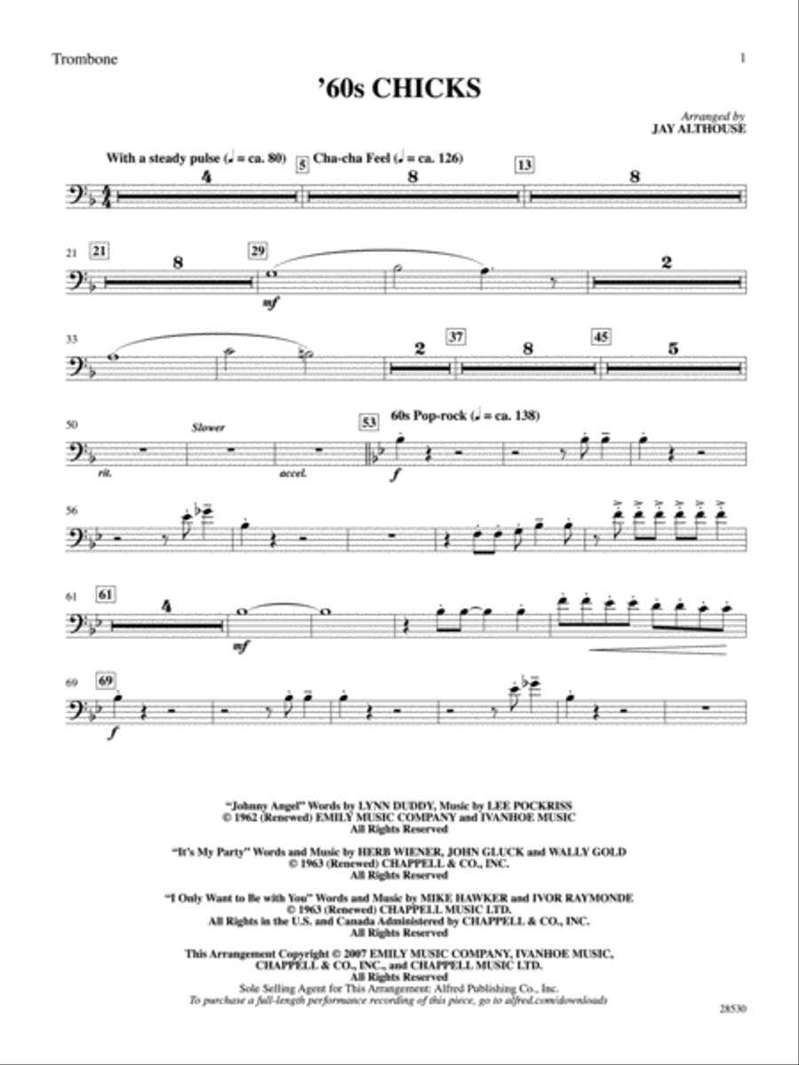 '60s Chicks (A Medley): 1st Trombone Trombone scores gallery preview page 1
