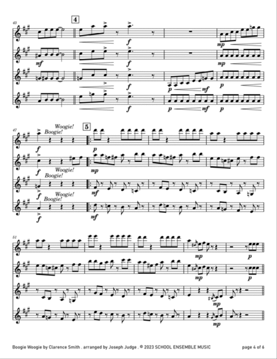 Boogie Woogie by Clarence Smith for Clarinet Quartet in Schools Clarinet Quartet scores gallery preview page 4