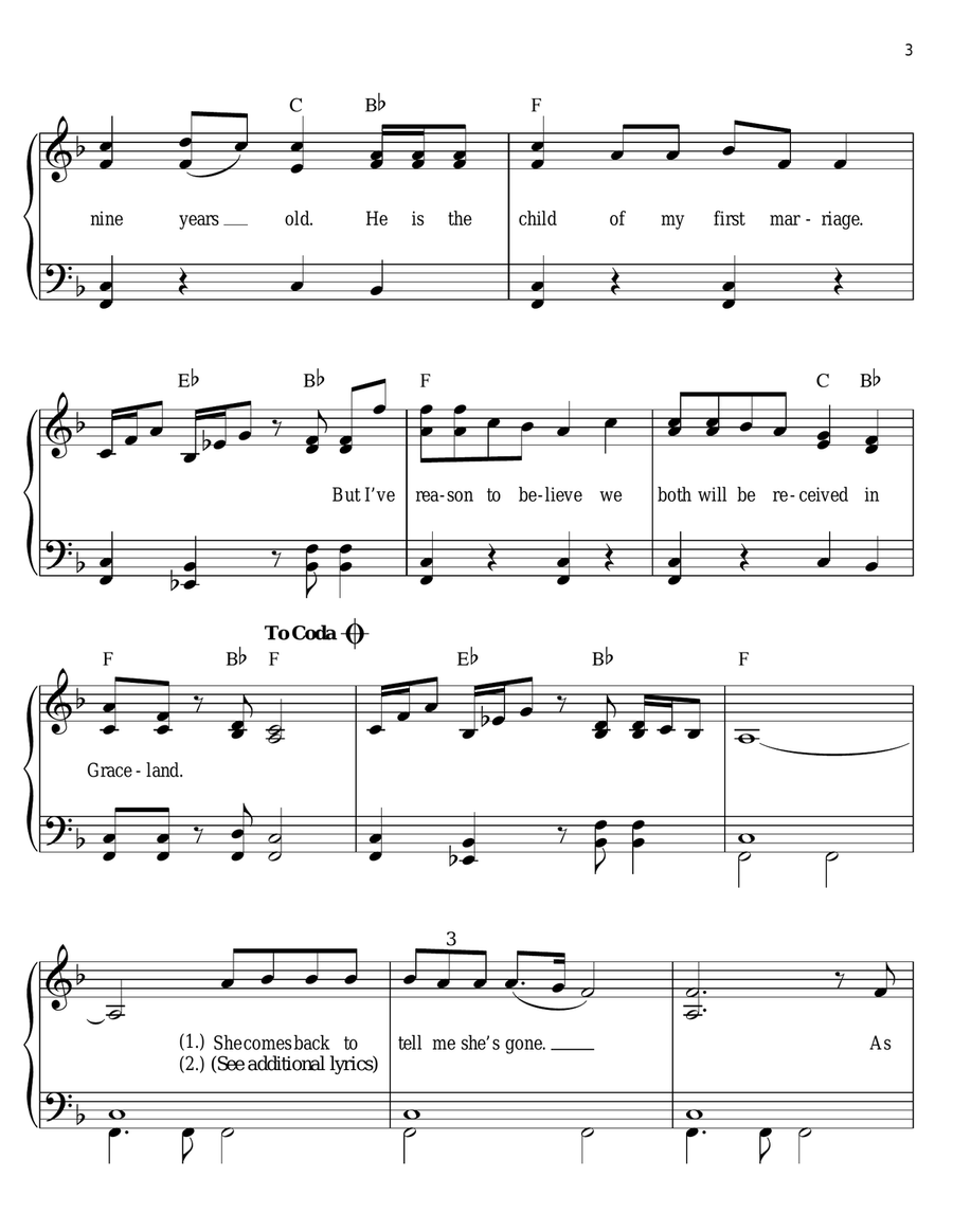 Graceland Easy Piano scores gallery preview page 3