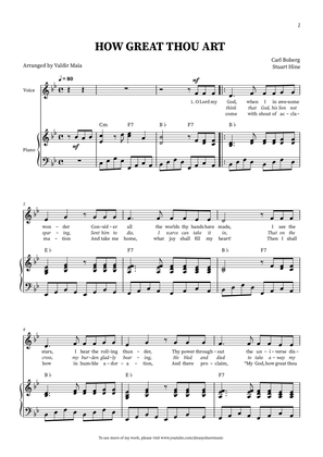How Great Thou Art -Solo Voice in B Flat with Piano Accompaniment