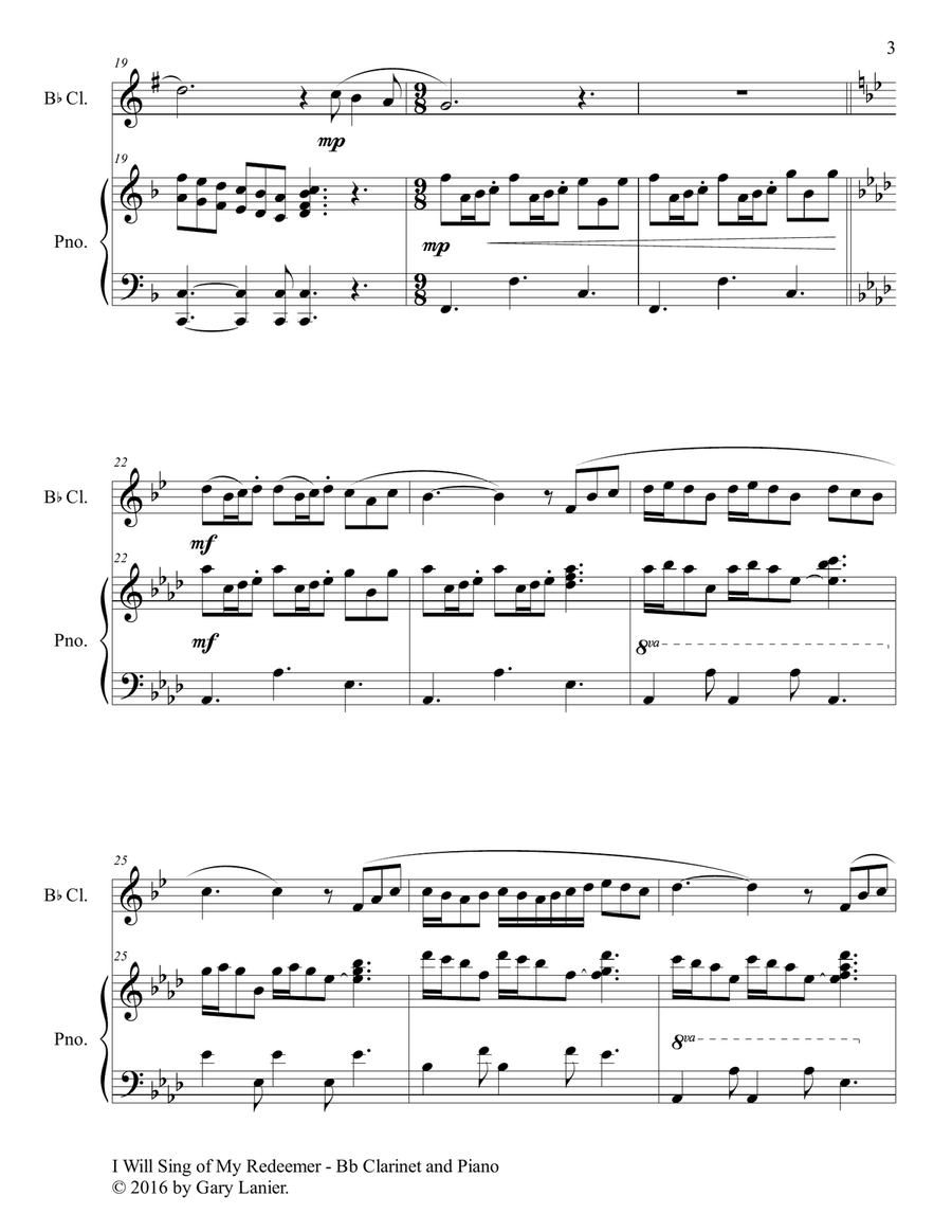 I WILL SING OF MY REDEEMER (Duet – Bb Clarinet & Piano with Score/Part) B-Flat Clarinet scores gallery preview page 4