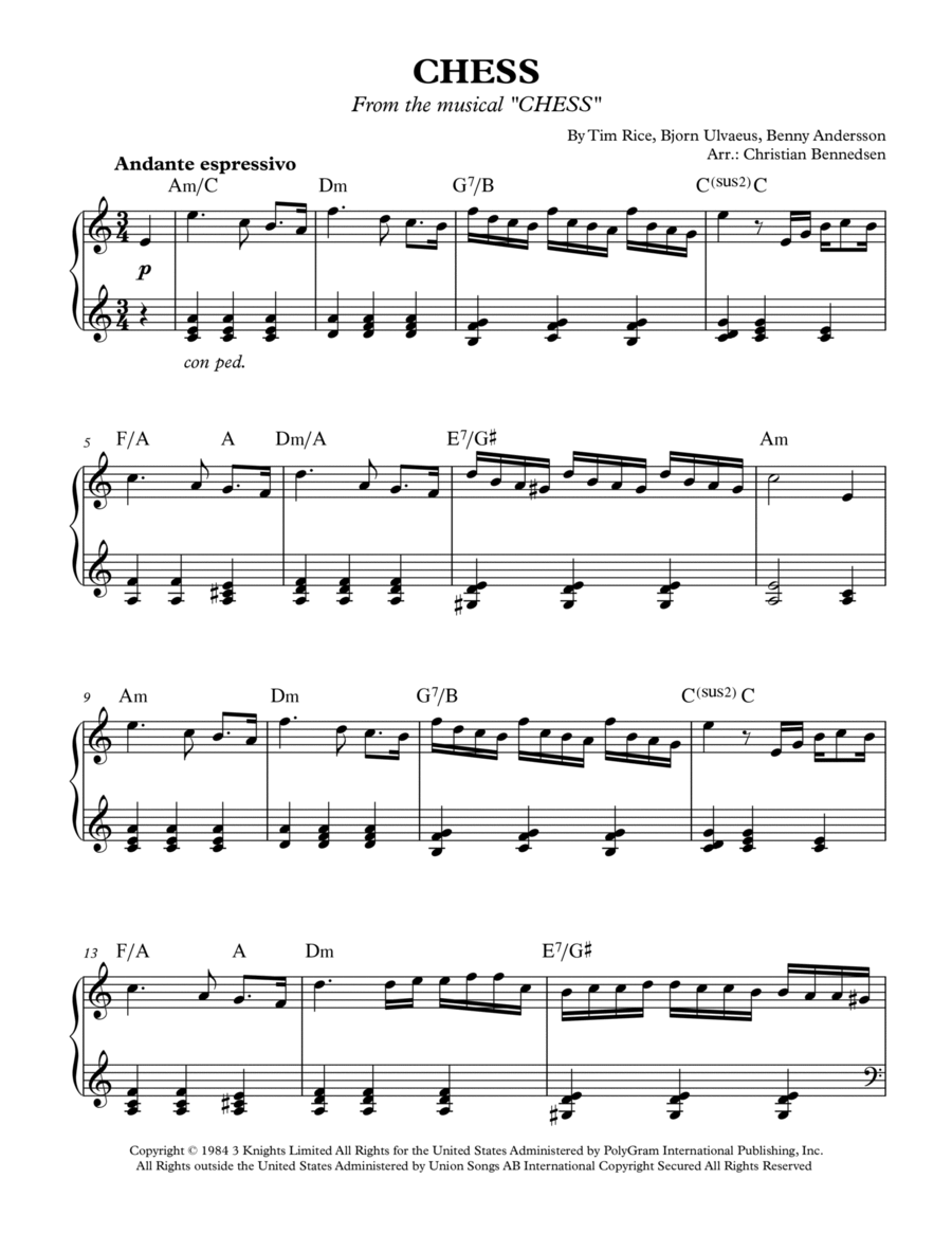 Chess Piano Solo scores gallery preview page 1