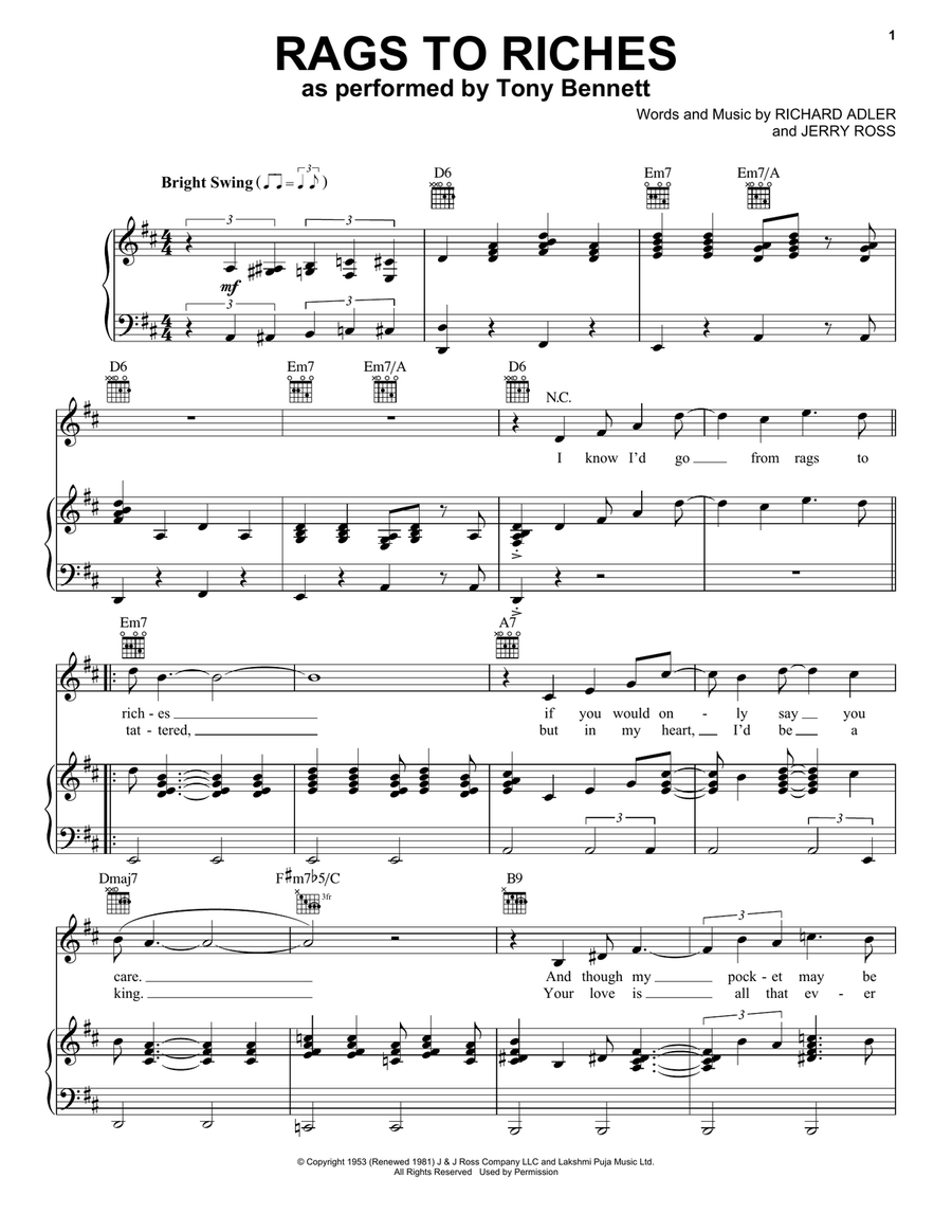 Rags To Riches Piano, Vocal, Guitar scores gallery preview page 1