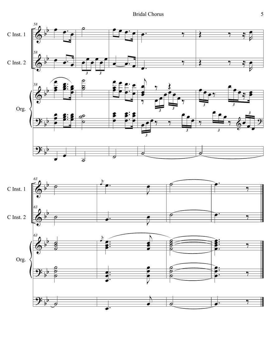 Bridal Chorus (Duet for C-Instruments - Organ Accompaniment) Flute scores gallery preview page 6