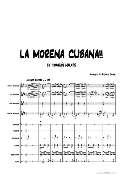 La Morena Cubana for Saxophone Quartet and Latin Percussion.!! image number null