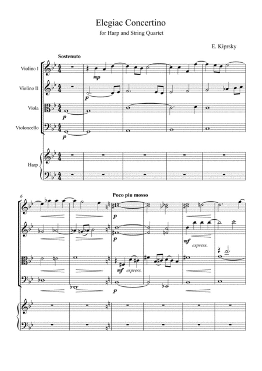 Elegiac Concertino for Harp and String Quartet Chamber Orchestra scores gallery preview page 1