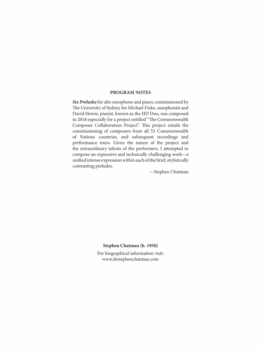 Six Preludes Alto Saxophone scores gallery preview page 1