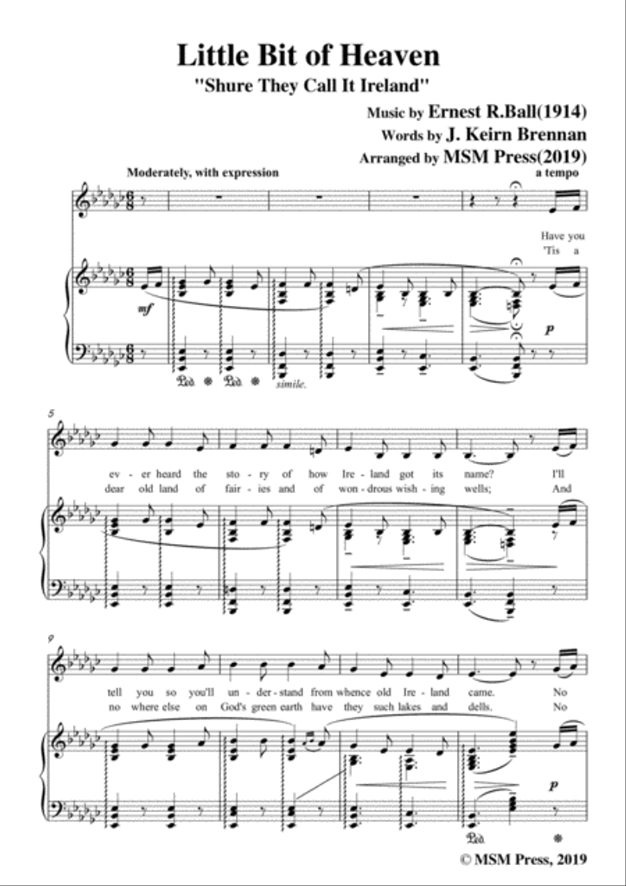 Ernest R. Ball-Little Bit of Heaven,in e flat minor,for Voice and Piano Voice Solo scores gallery preview page 3