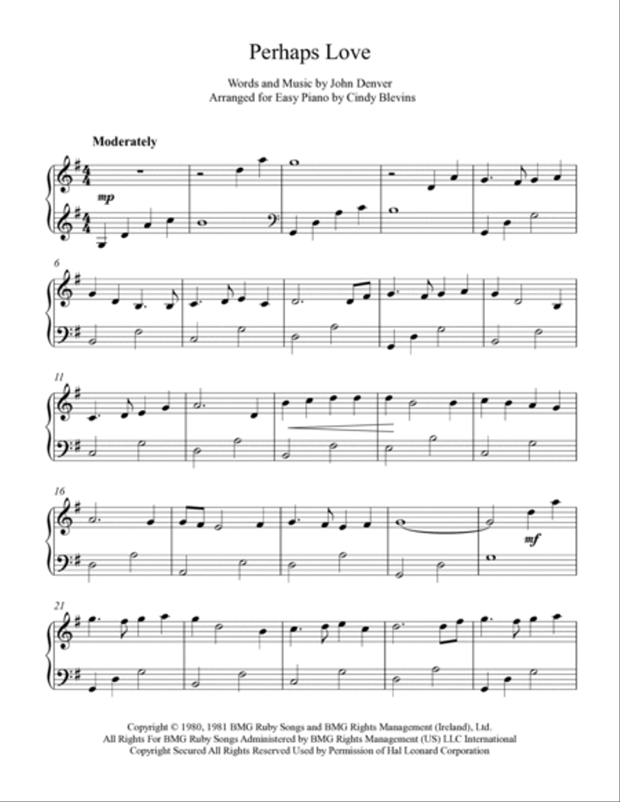 Perhaps Love Perhaps Love Easy Piano scores gallery preview page 2