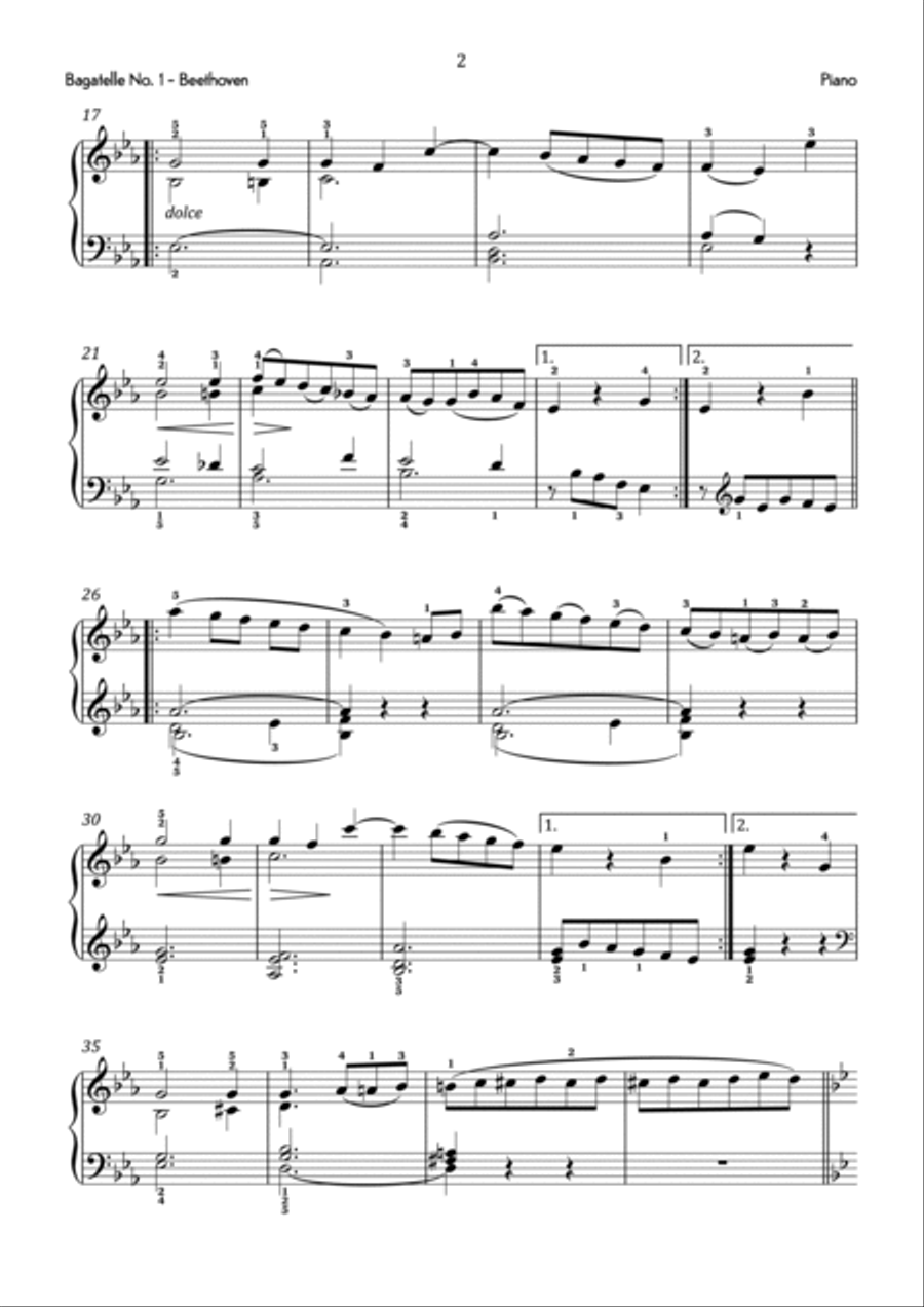 Beethoven - Bagatelle No. 1 in G Minor - Intermediate Piano Method scores gallery preview page 3