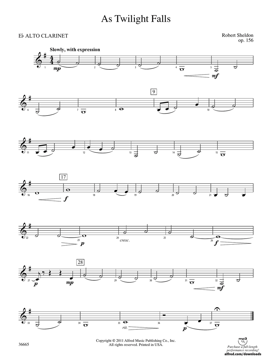 As Twilight Falls: (World Part) E-flat Alto Clarinet
