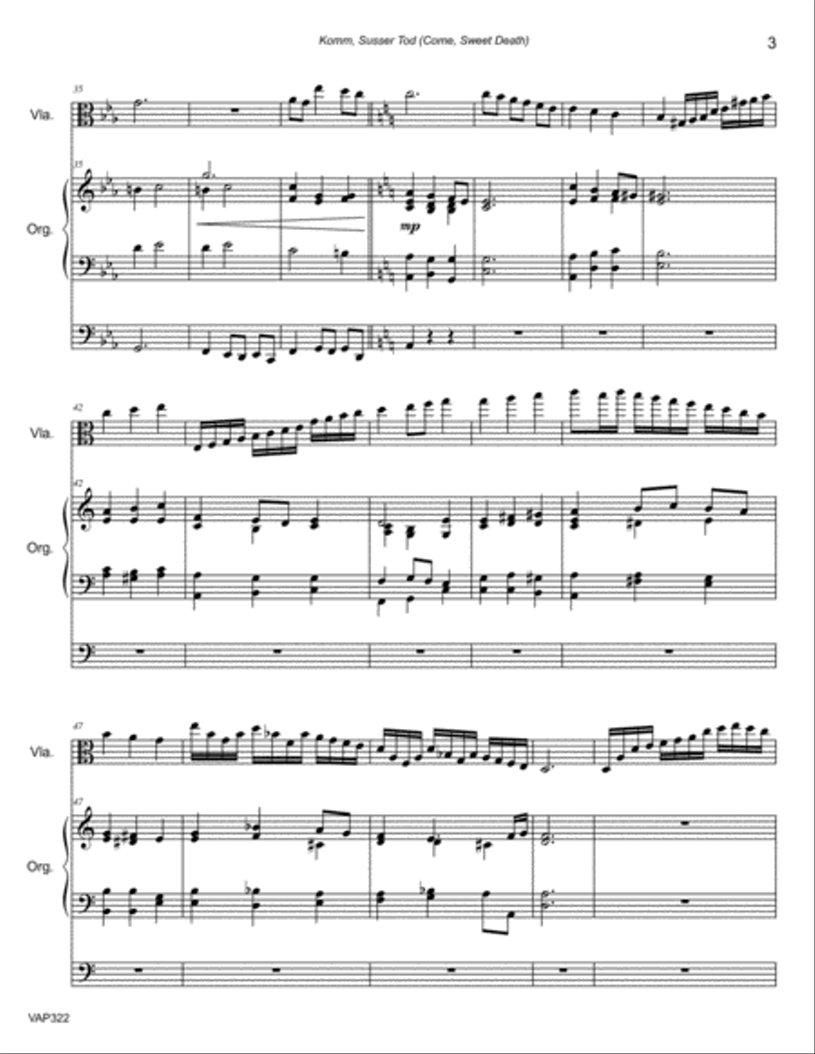 KOMM, SUSSER TOD (J.S. Bach BWV478) - VIOLA SOLO with Organ Accompaniment String Duet scores gallery preview page 3