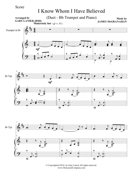 I KNOW WHOM I HAVE BELIEVED (Duet – Bb Trumpet & Piano with Score/Part) image number null
