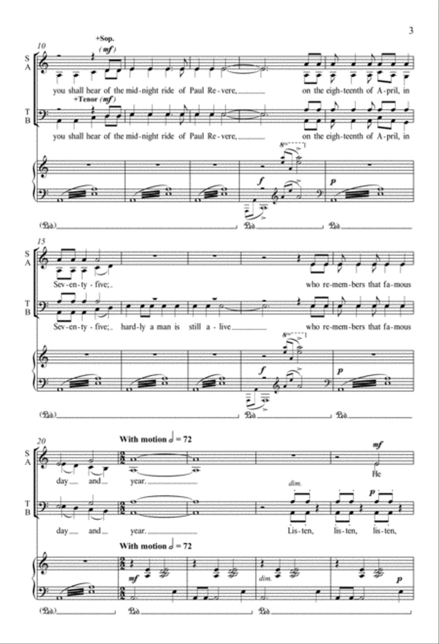 The Midnight Ride of Paul Revere 4-Part scores gallery preview page 3