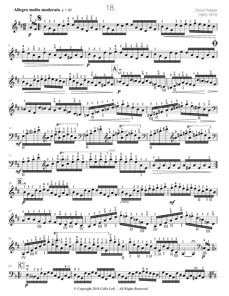 Popper (arr. Richard Aaron): Op. 73, Etude #18 Cello Solo scores gallery preview page 2