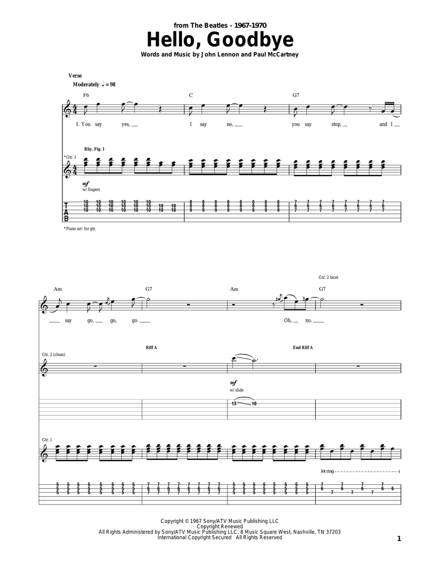 Hello, Goodbye Acoustic Guitar scores gallery preview page 1