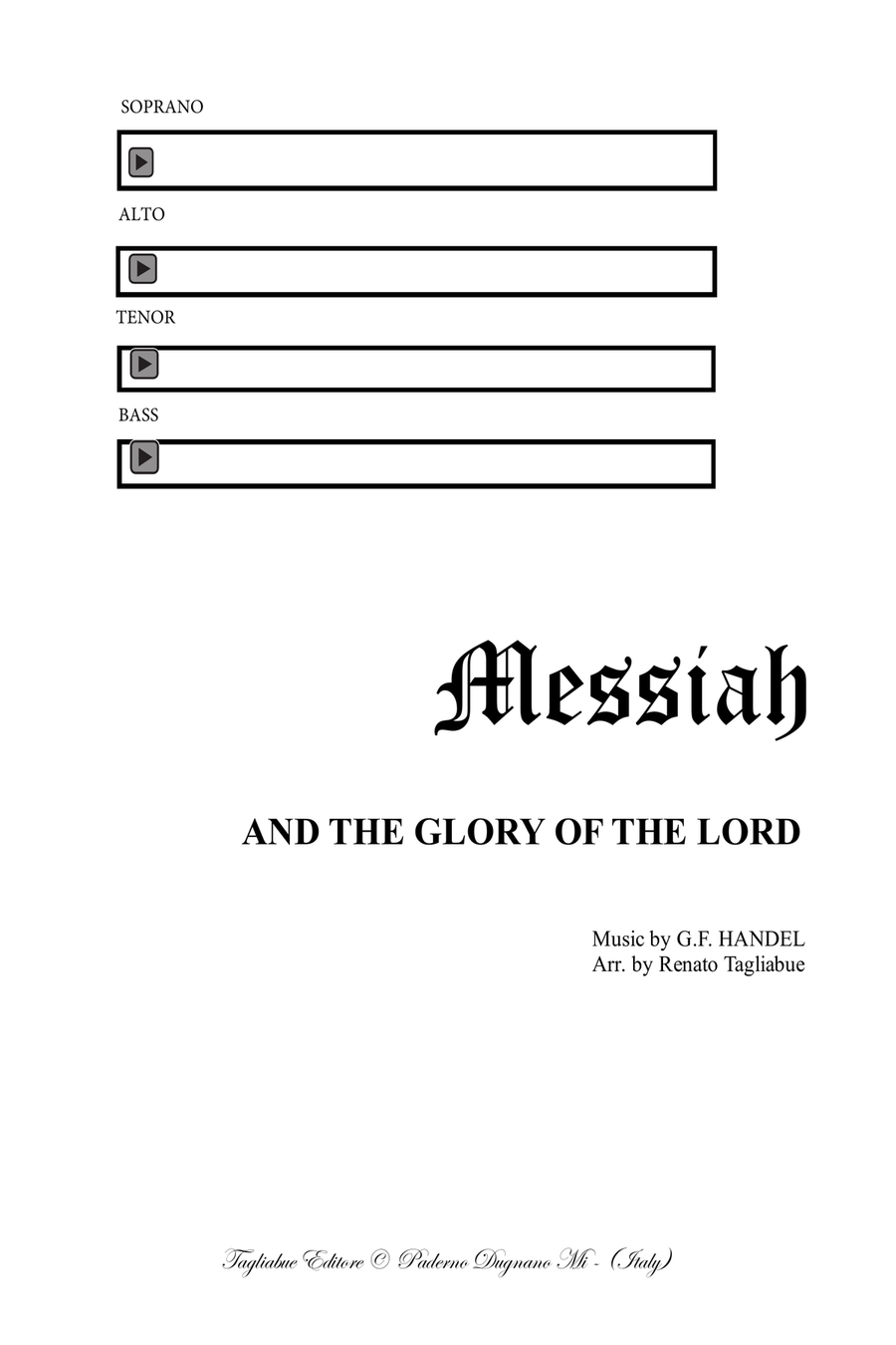 AND THE GLORY OF THE LORD - Messiah - For SATB Choir and Organ (in A and in G) 4-Part scores gallery preview page 1