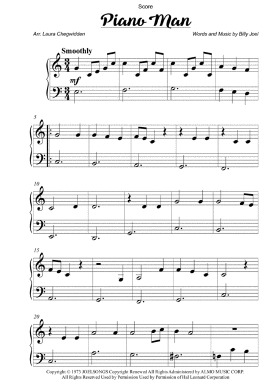 Piano Man Easy Piano scores gallery preview page 1
