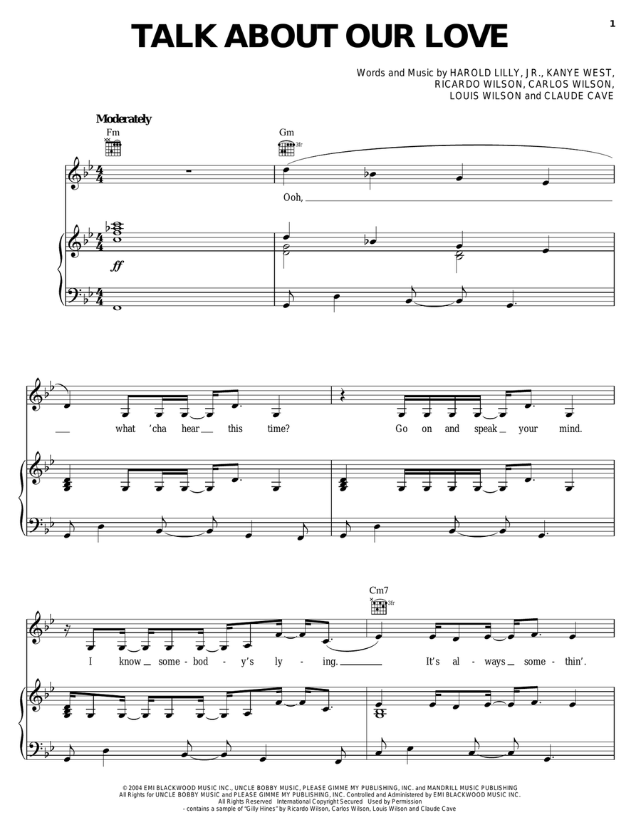 Talk About Our Love Talk About Our Love Piano, Vocal, Guitar scores gallery preview page 1