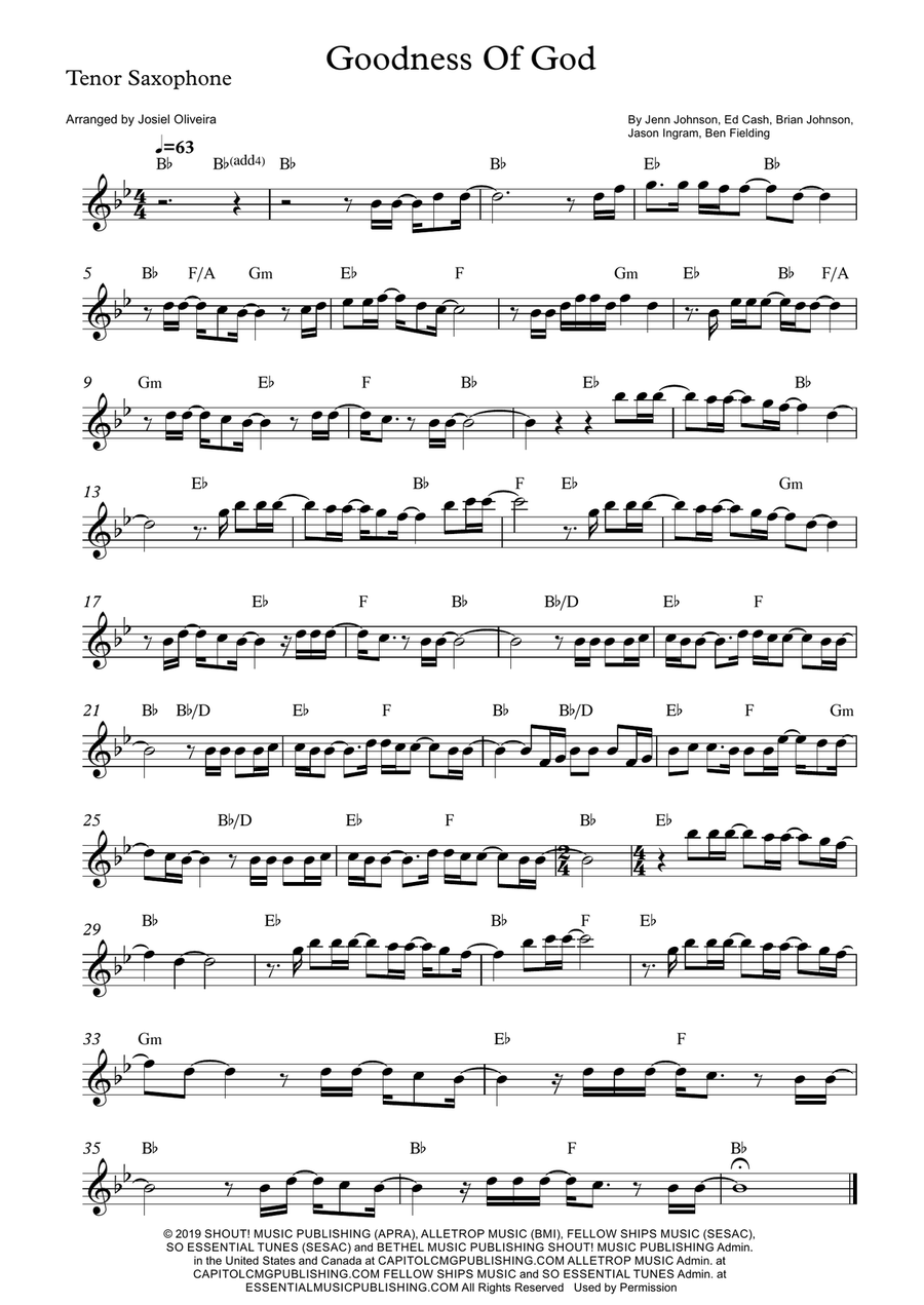 Goodness Of God Goodness Of God Tenor Saxophone scores gallery preview page 1