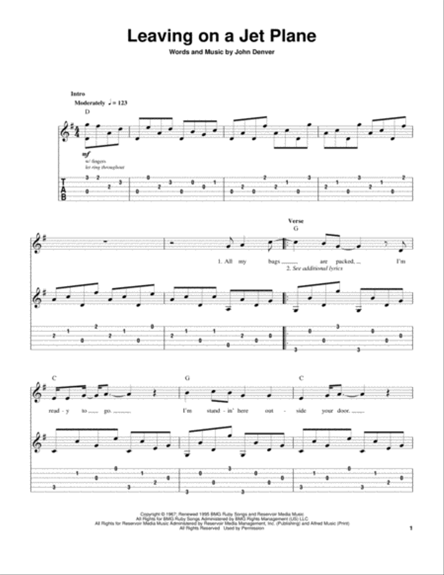 Leaving On A Jet Plane Leaving On A Jet Plane Guitar Tablature scores gallery preview page 1