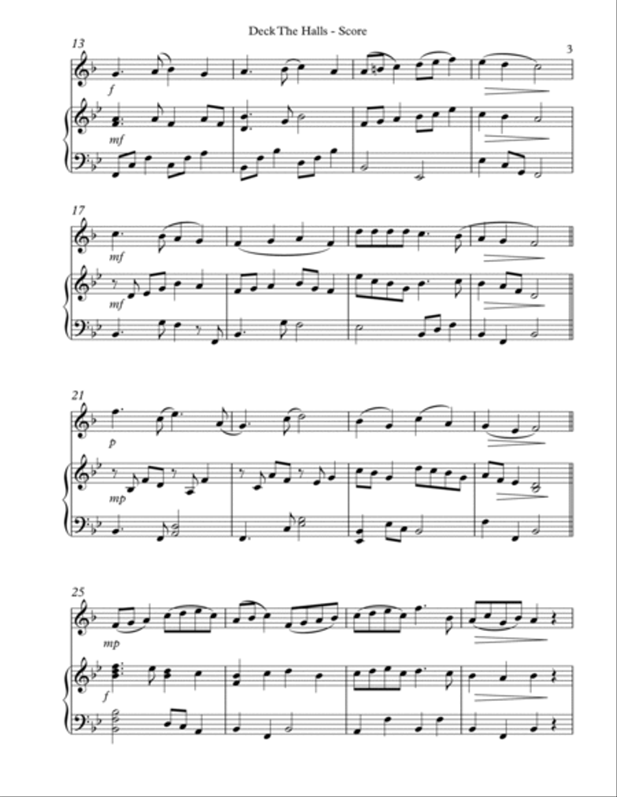 Deck The Halls, Duet for French Horn and Lever Harp Horn scores gallery preview page 3