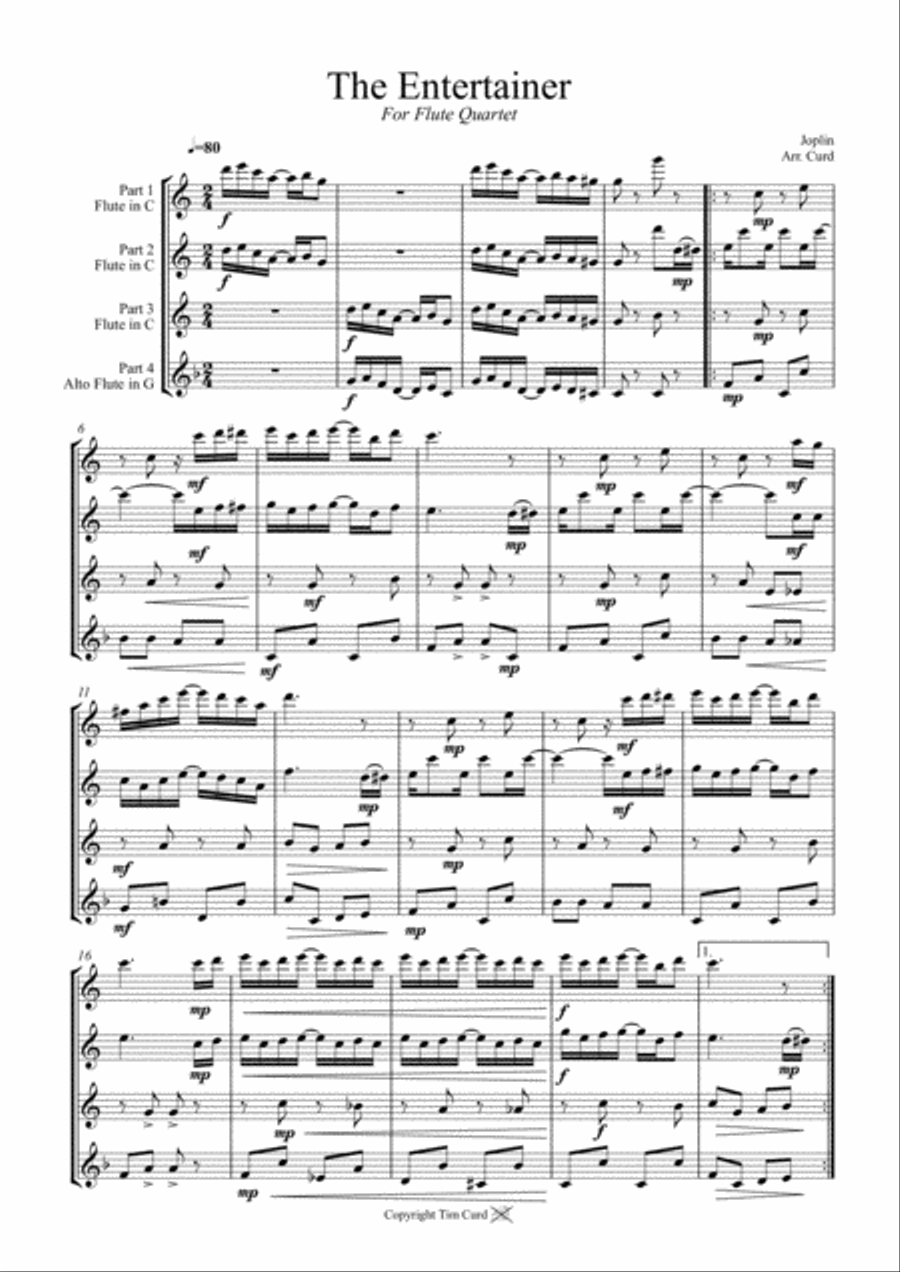 The Entertainer. For Flute Quartet Flute Quartet scores gallery preview page 2