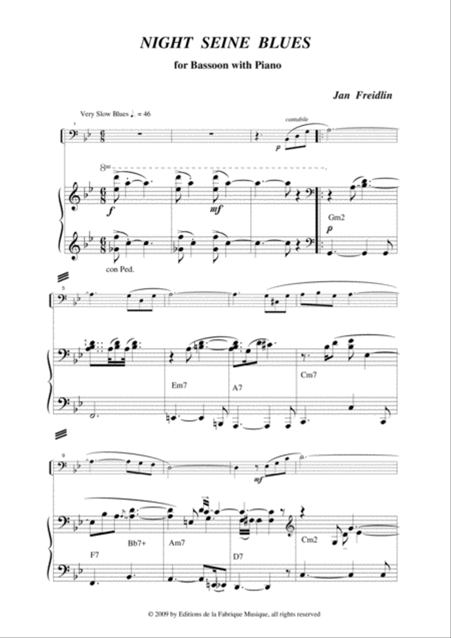 Jan Freidlin: Night Seine Blues for bassoon and piano Bassoon Solo scores gallery preview page 2