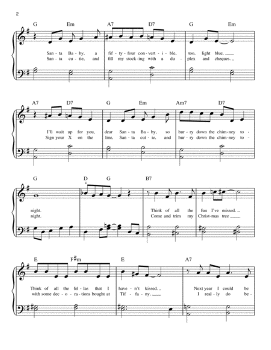 Santa Baby Easy Piano scores gallery preview page 2