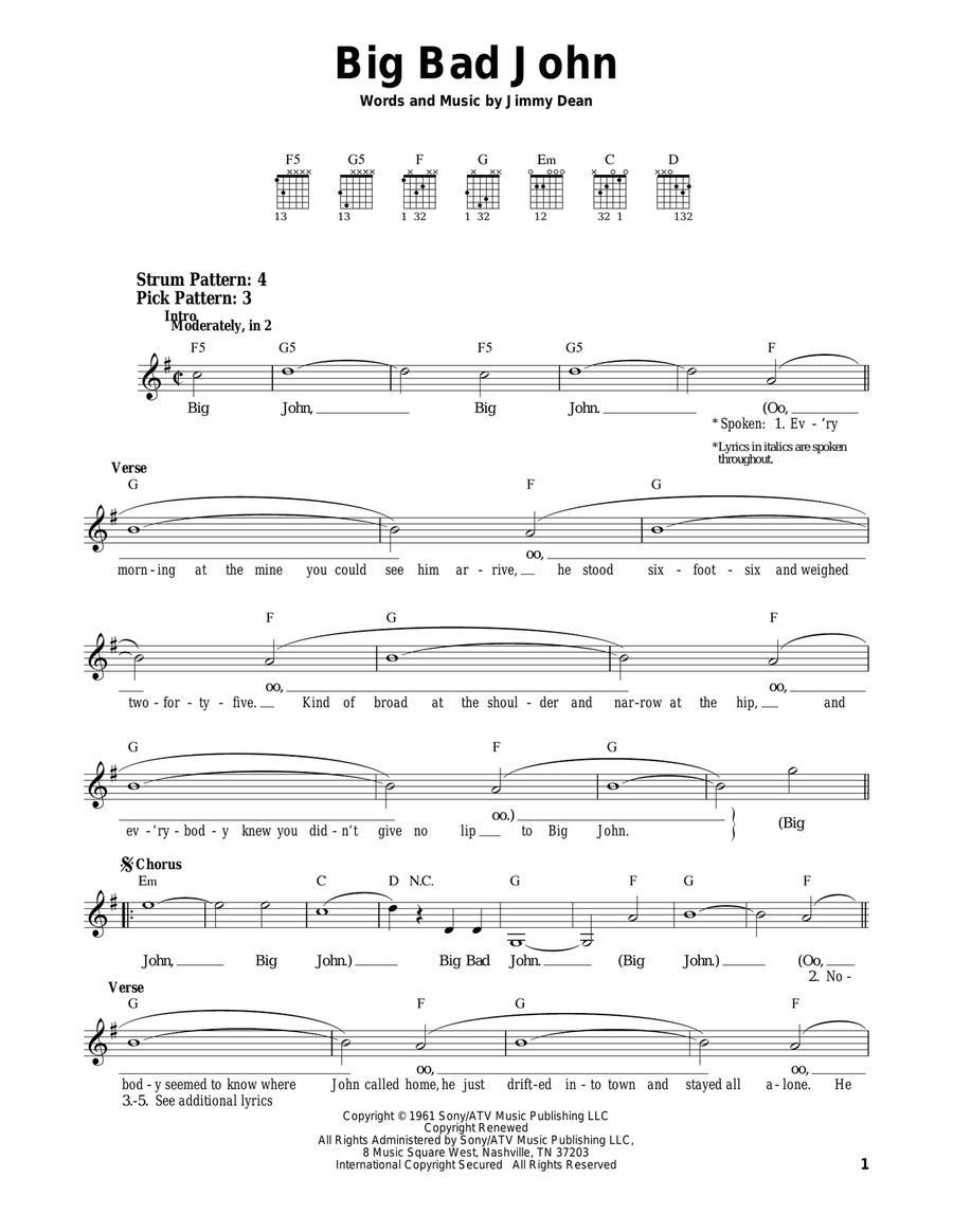 Big Bad John Big Bad John Electric Guitar scores gallery preview page 1