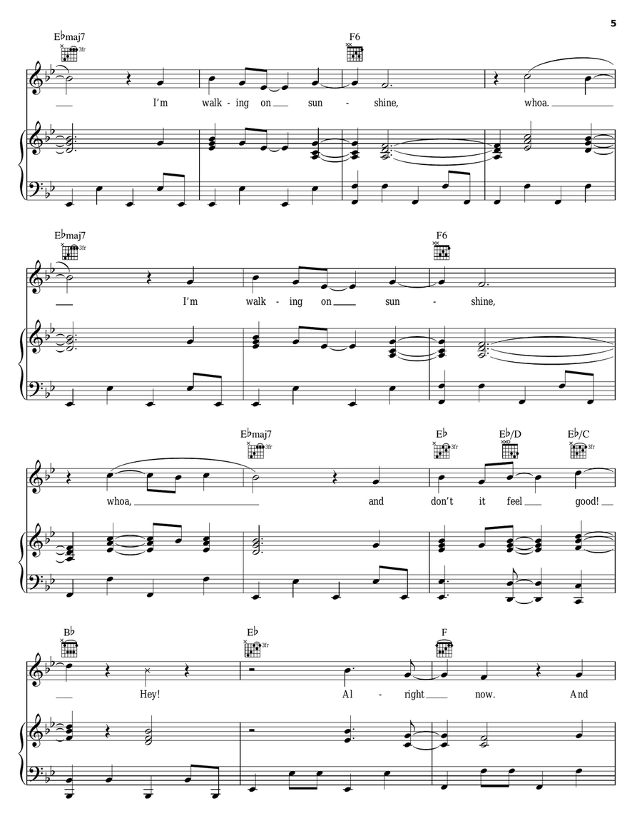 Walking On Sunshine Walking On Sunshine Piano, Vocal, Guitar scores gallery preview page 5