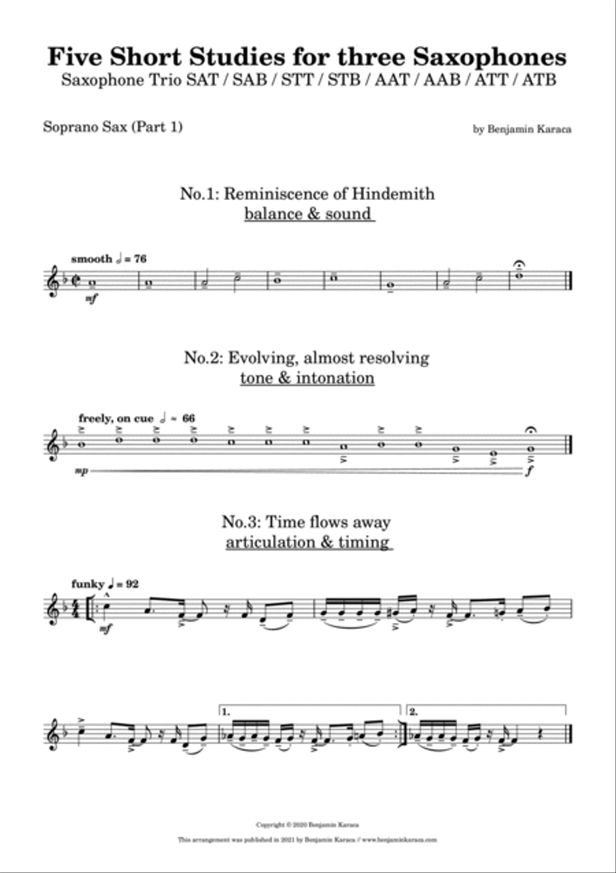 Five Short Studies for Three Saxophones Woodwind Trio scores gallery preview page 3