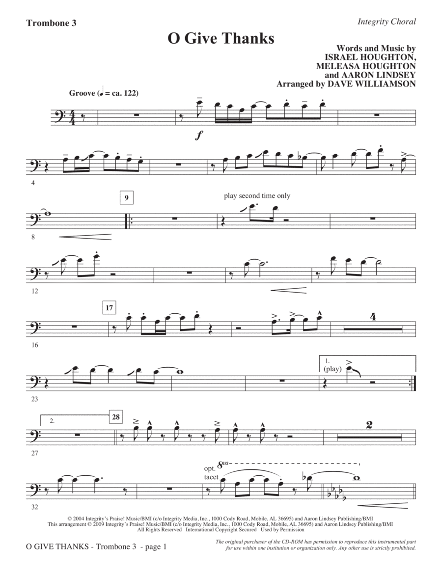 O Give Thanks - Trombone 3 Choir scores gallery preview page 1
