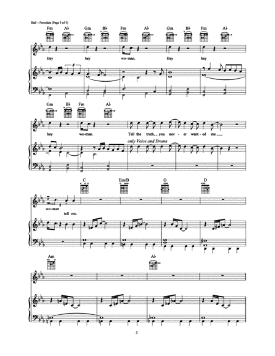 Porcelain Piano, Vocal, Guitar scores gallery preview page 3