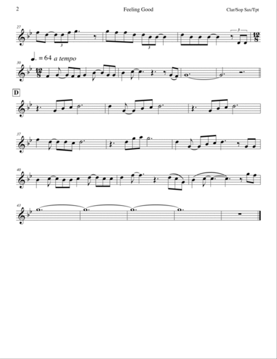 Feeling Good B-Flat Clarinet scores gallery preview page 2