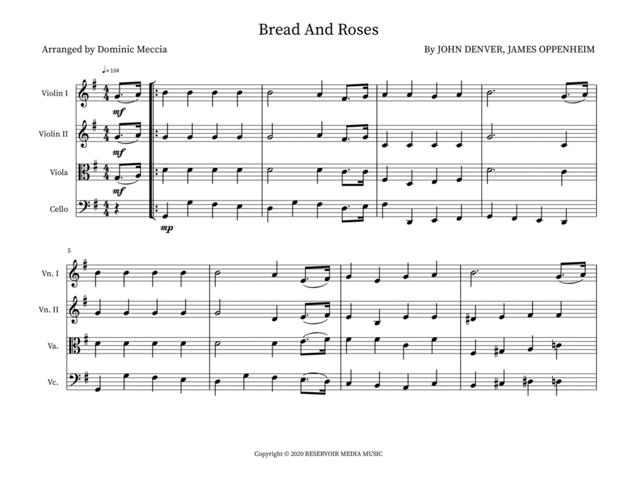 Bread And Roses Small Ensemble scores gallery preview page 1