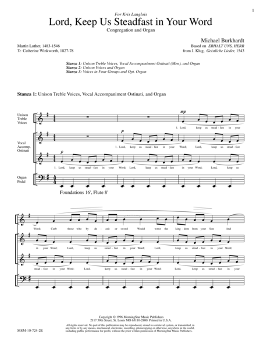 Lord, Keep Us Steadfast in Your Word (Erhalt uns, Herr) Choir scores gallery preview page 1