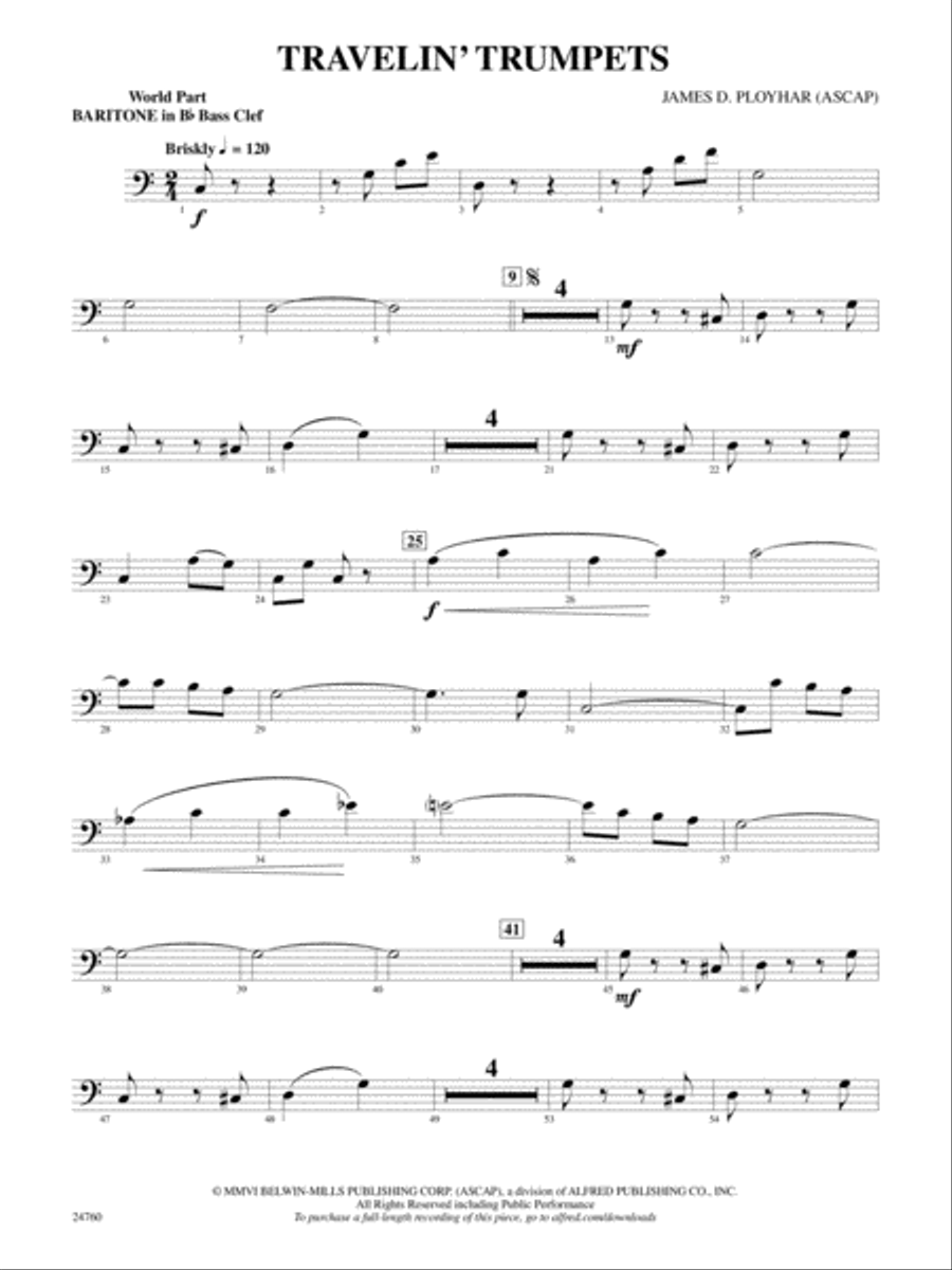 Travelin' Trumpets: (World Part) B-flat Baritone B.C. Concert Band scores gallery preview page 1