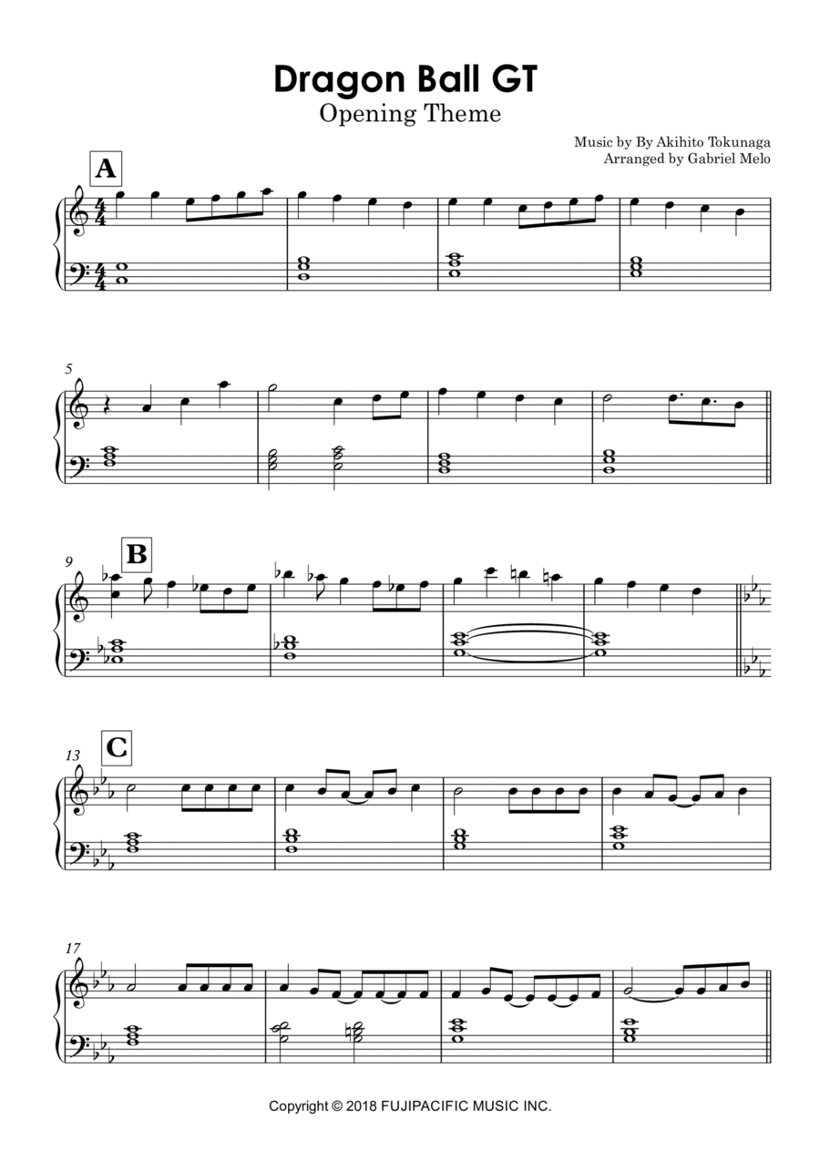 Dragon Ball Gt Piano Solo scores gallery preview page 1