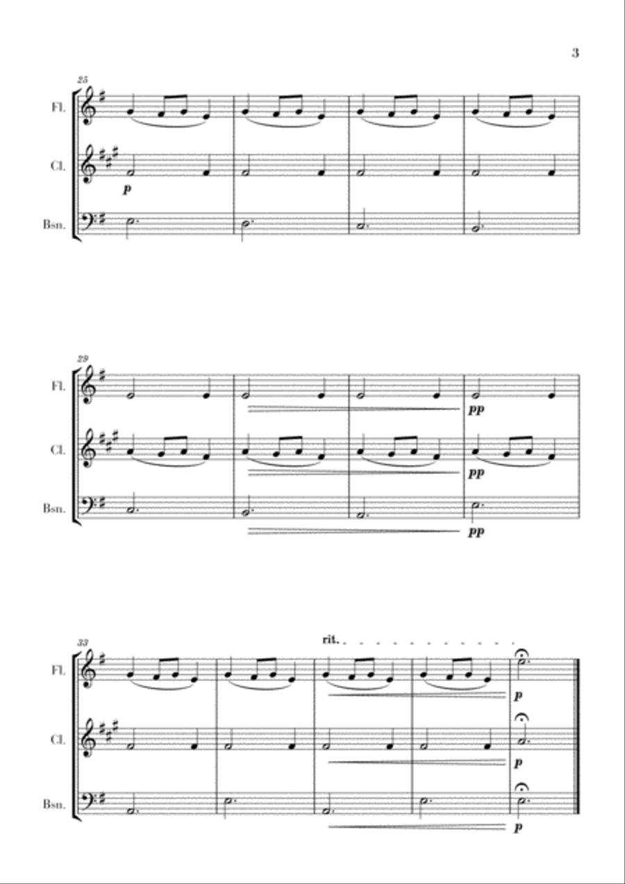 Carol of the Bells for Flute, Clarinet and Bassoon (Woodwind Trio) Woodwind Trio scores gallery preview page 3