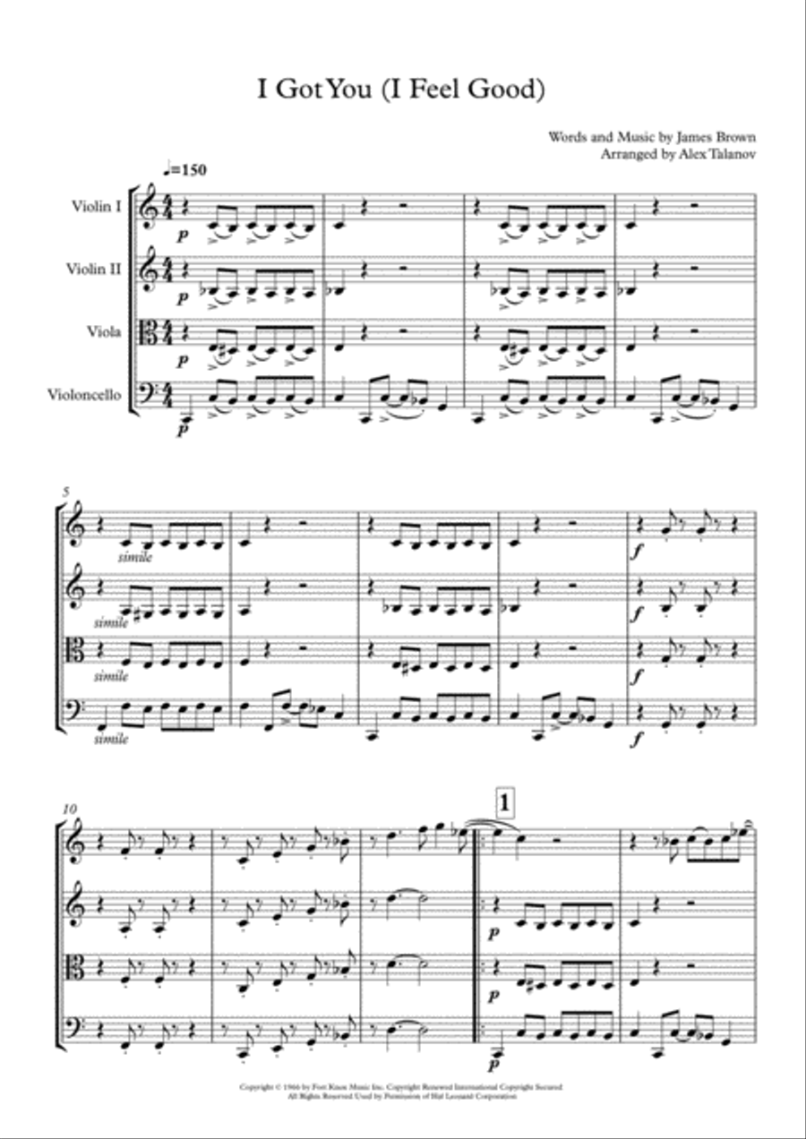 I Got You (I Feel Good) I Got You (I Feel Good) String Quartet scores gallery preview page 2