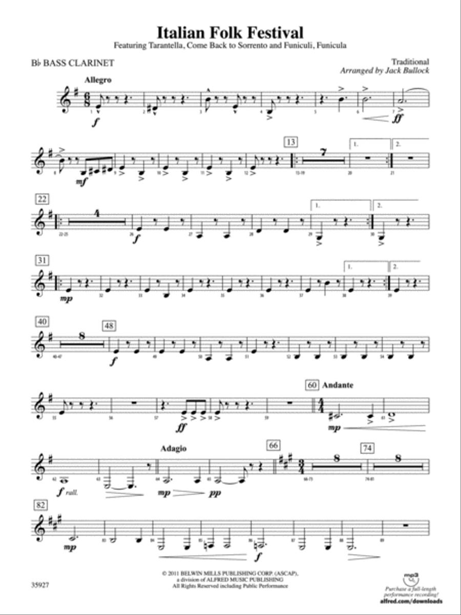 Italian Folk Festival: B-flat Bass Clarinet Full Orchestra scores gallery preview page 1