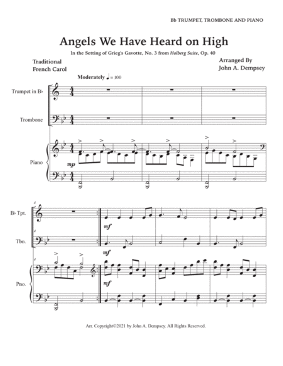Angels We Have Heard on High (Trio for Trumpet, Trombone and Piano) Brass Trio scores gallery preview page 5